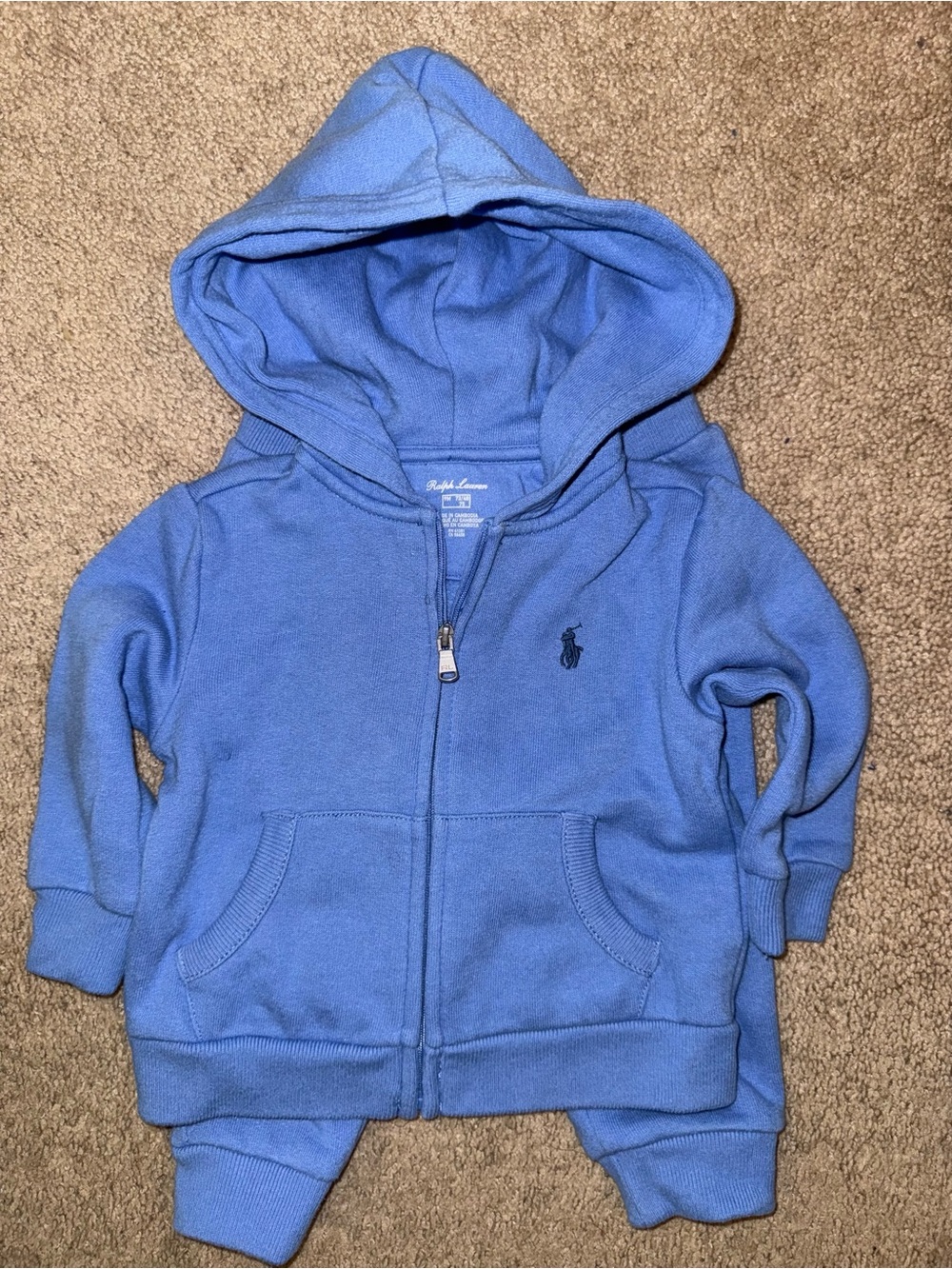 Ralph Lauren Blue Baby Hooded Zip-Up Sweat Set